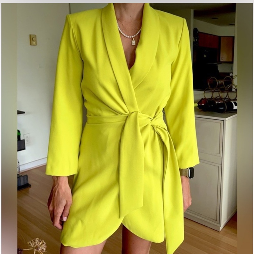 Zara Lime Green Long Sleeve Wrap Dress Size M